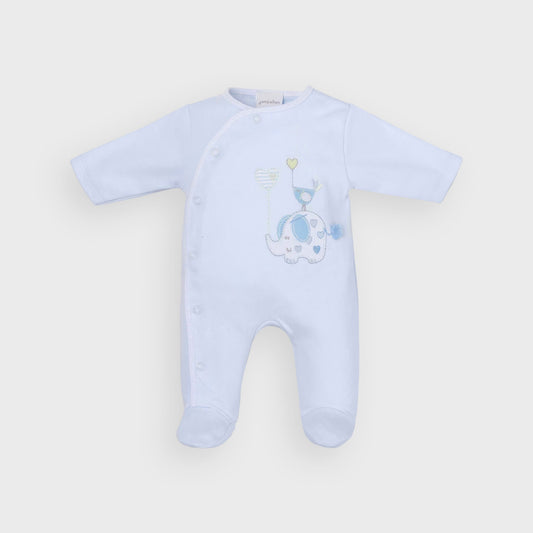 Blue Elephant & Bird Cotton Sleepsuit