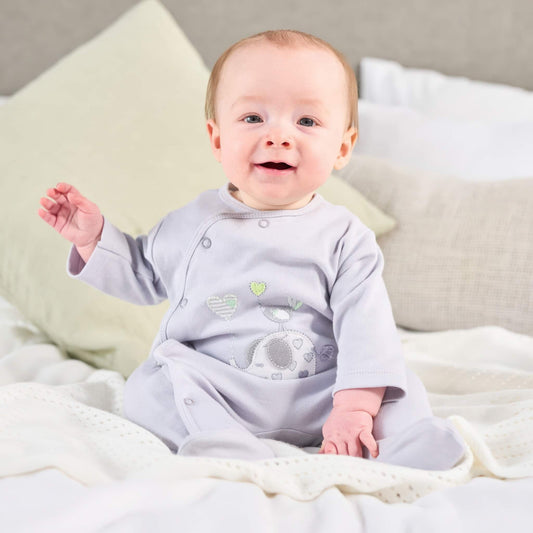 Grey Elephant & Bird Cotton Sleepsuit