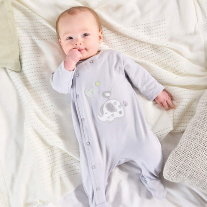 Grey Elephant & Bird Cotton Sleepsuit