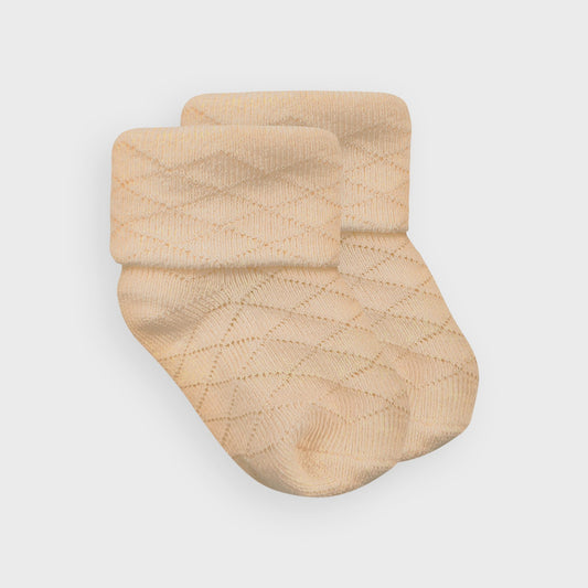 Diamond Pattern Taupe Turnover Socks