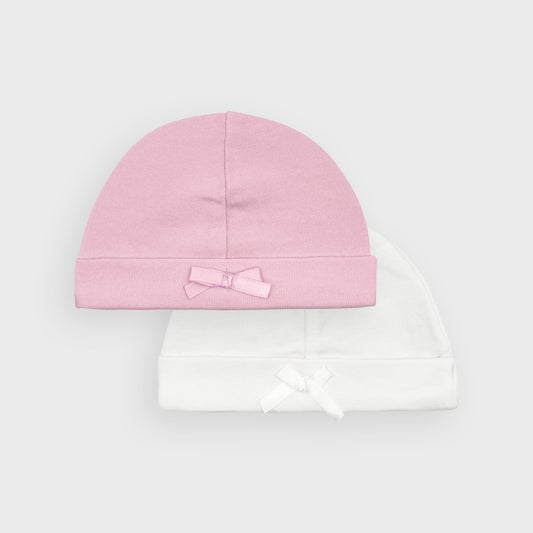Premature Pink & White Cotton Layette Hats - 2 Pack